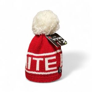 New Bula Big White Beanie Chili Red Knit Pom Hat S/M Made in Canada